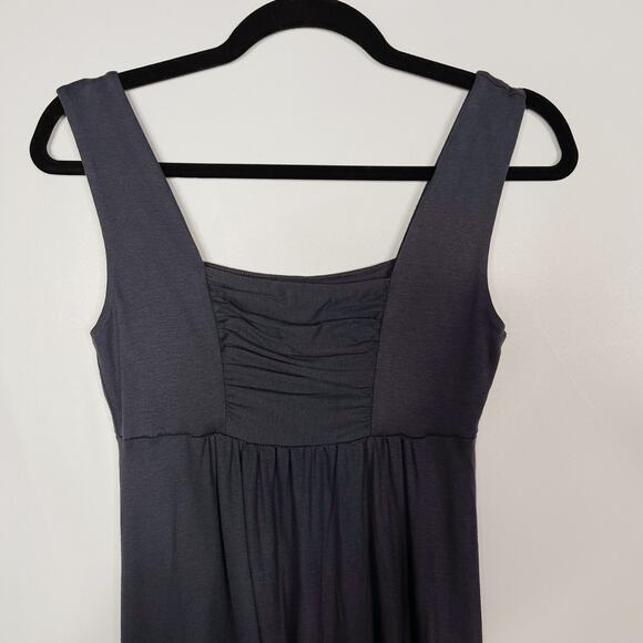 Three Dots Small Gray Ruched Square Neck Jersey Dress Casual Micromodal Stretch - Picture 3 of 9